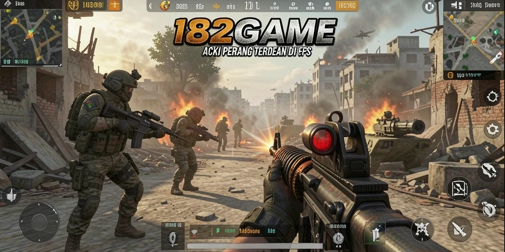 Gameplay seru dalam 182GAME saat pemain bertempur di medan perang.