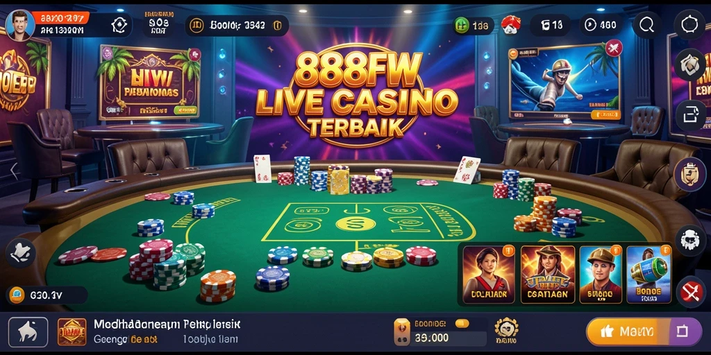 Screenshot 888FW menampilkan dealer langsung dan suasana kasino yang realistis.