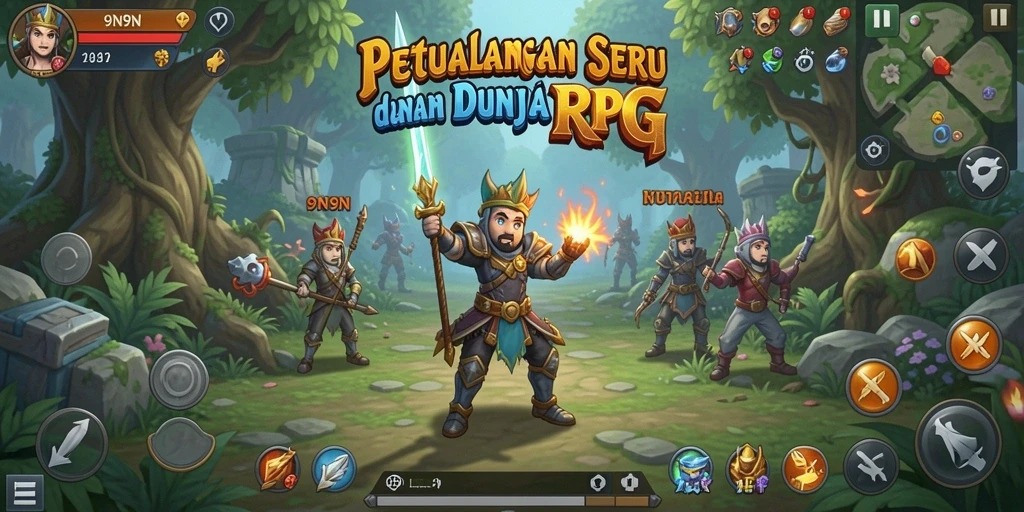 Tampilan gameplay seru dan imersif dalam 9N9N yang menampilkan aksi RPG.