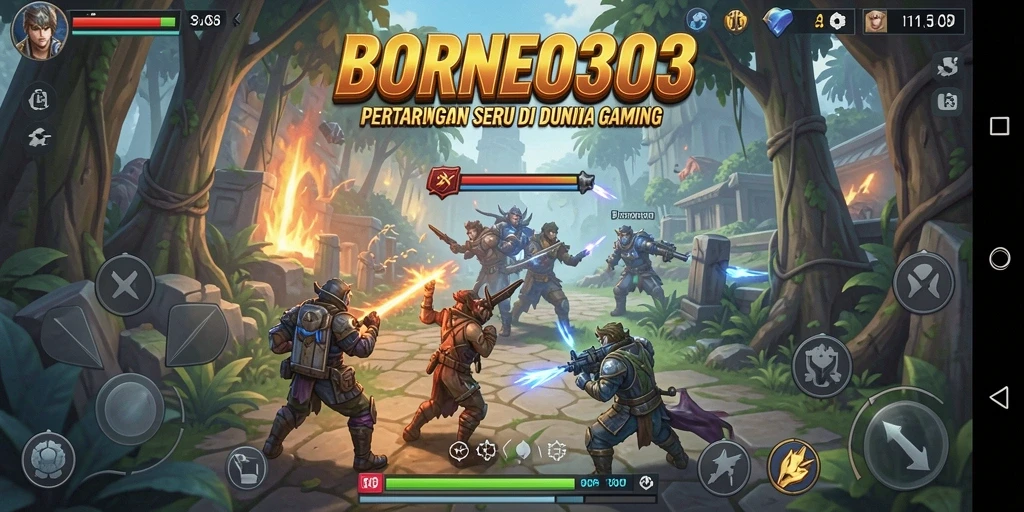 Tampilan gameplay mendebarkan di BORNEO303 dengan karakter bertarung epik.