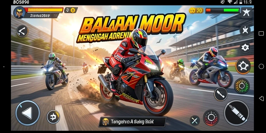 Screenshot dari gameplay balapan motor yang seru di BOS898.