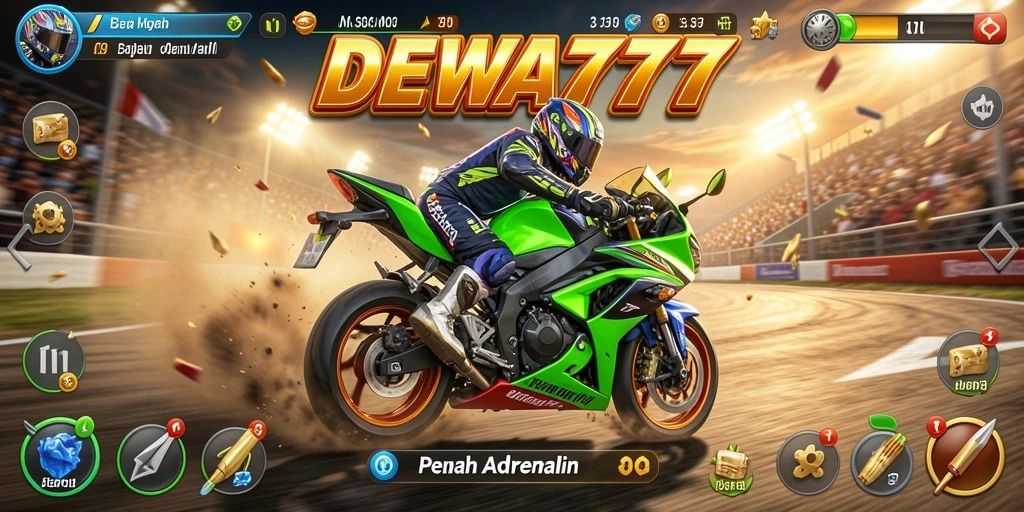 Screenshot DEWA777 menunjukkan aksi balapan motor yang mendebarkan.