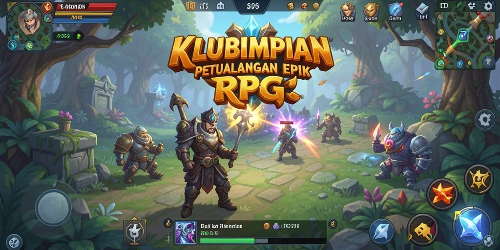 Screenshot utama KLUBIMPIAN menampilkan aksi pertarungan RPG yang seru.