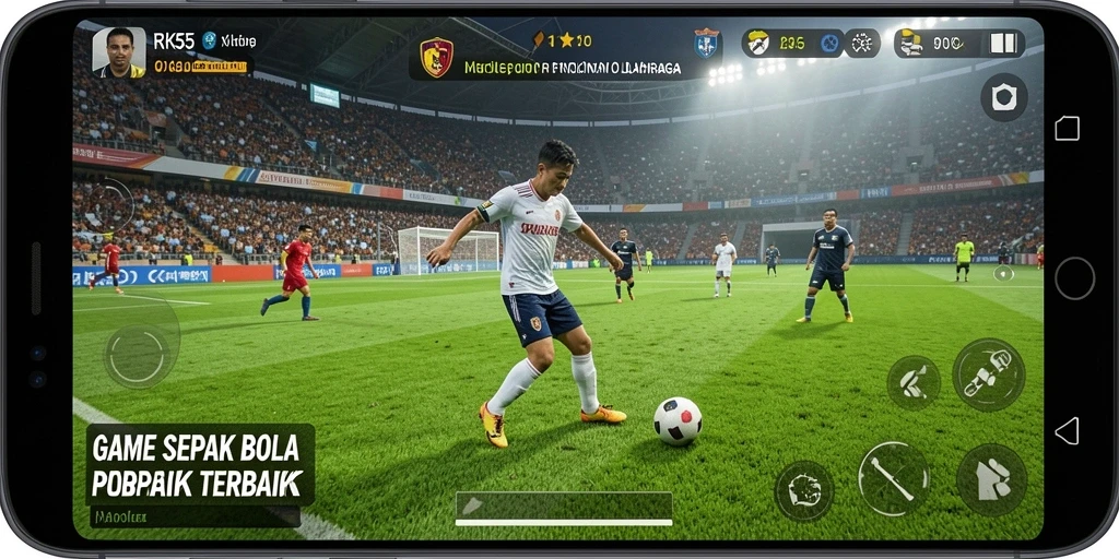 Tampilan gameplay RK55 yang dinamis dan menarik dalam permainan sepak bola.